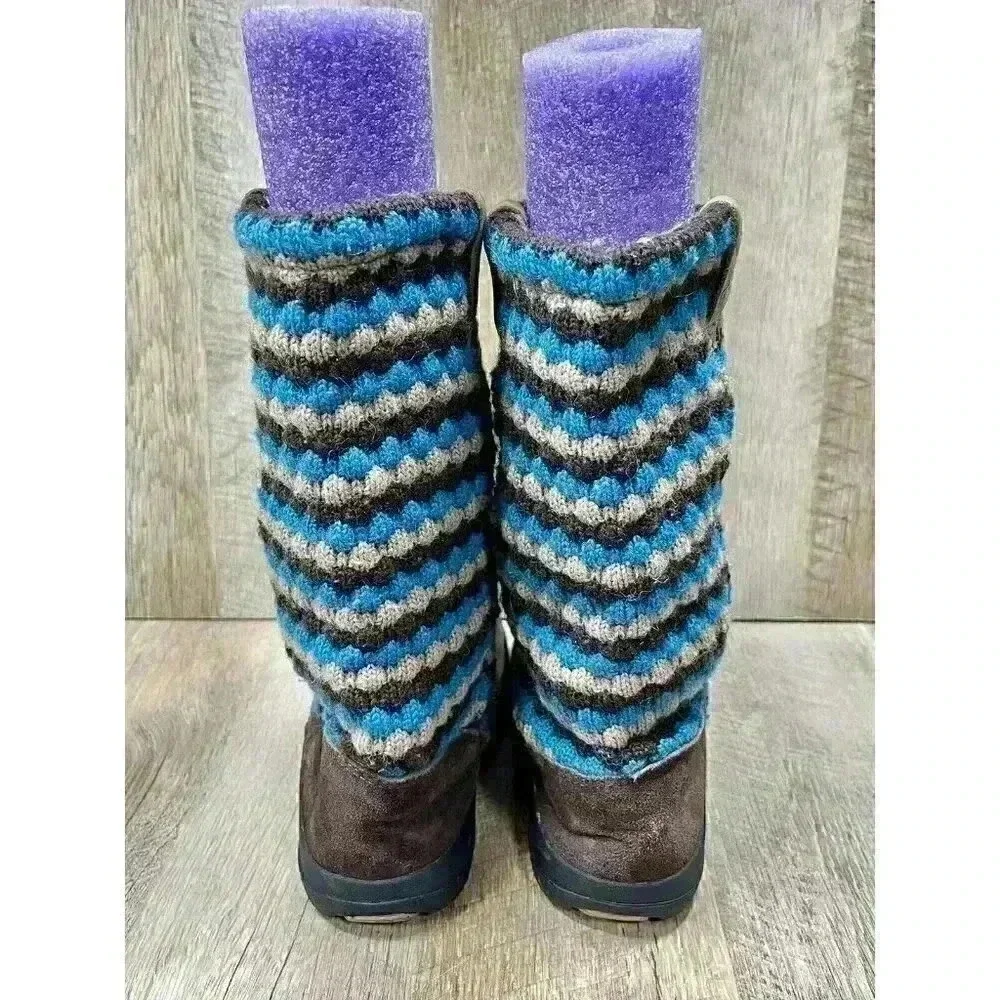 KEEN Girls Youth 3 Auburn Daphne 9641 Brown Suede Knit Winter Calf Boots Fleece